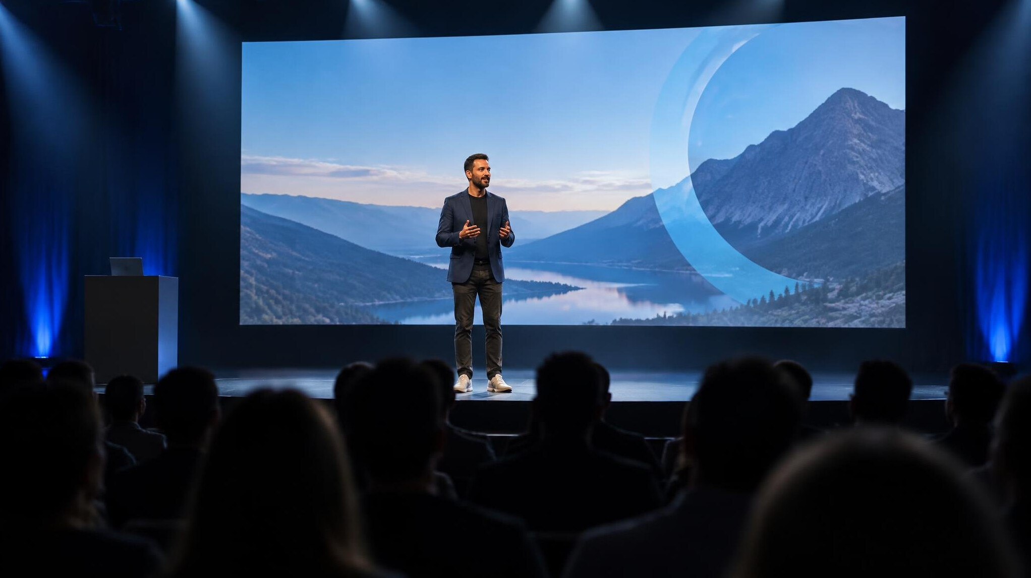 Speaker on stage at a conference