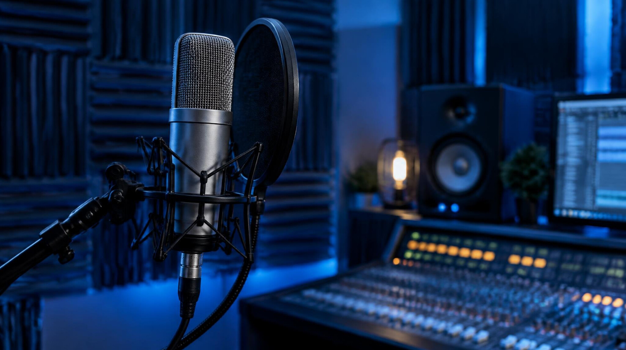Recording studio microphone and mixing desk