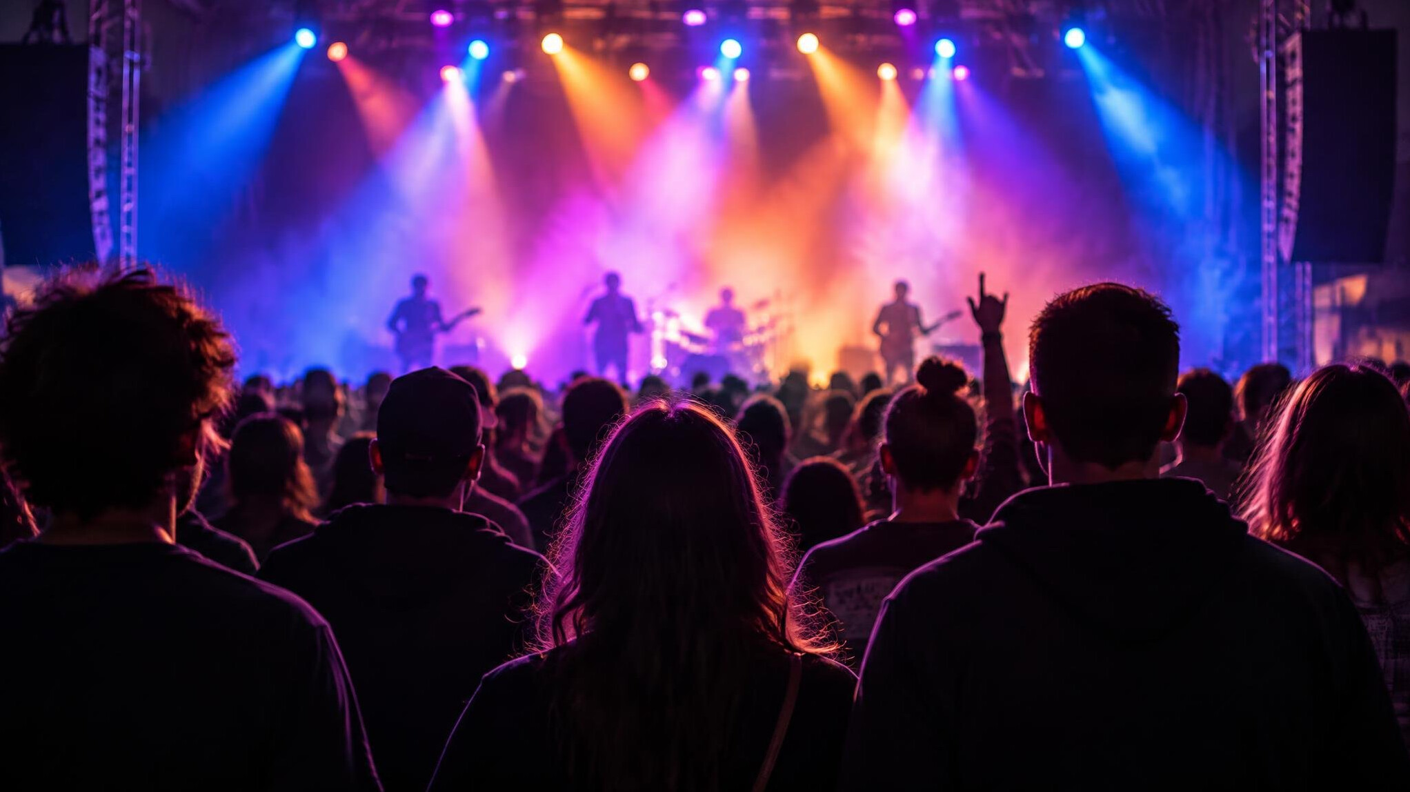 Crowd at a live event with stage lights