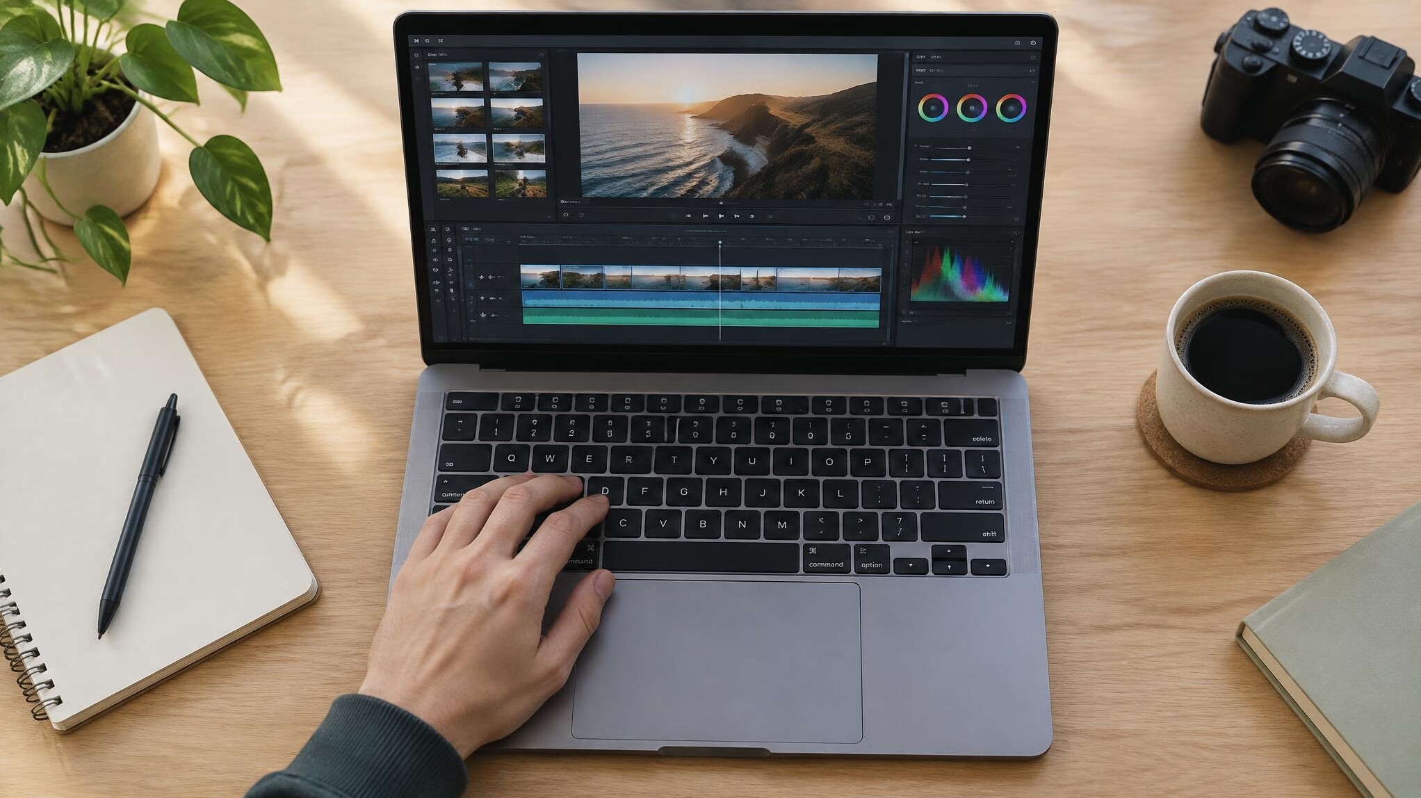 Laptop on a desk for editing images